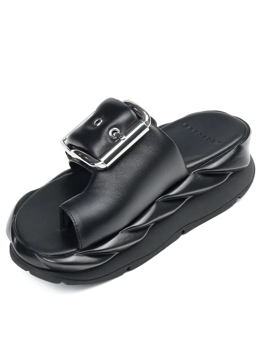 4CCCCEES - Mellow Glow Pure Black Goth Alt Chunky Platform Black Sandals - Picture 12 of 13